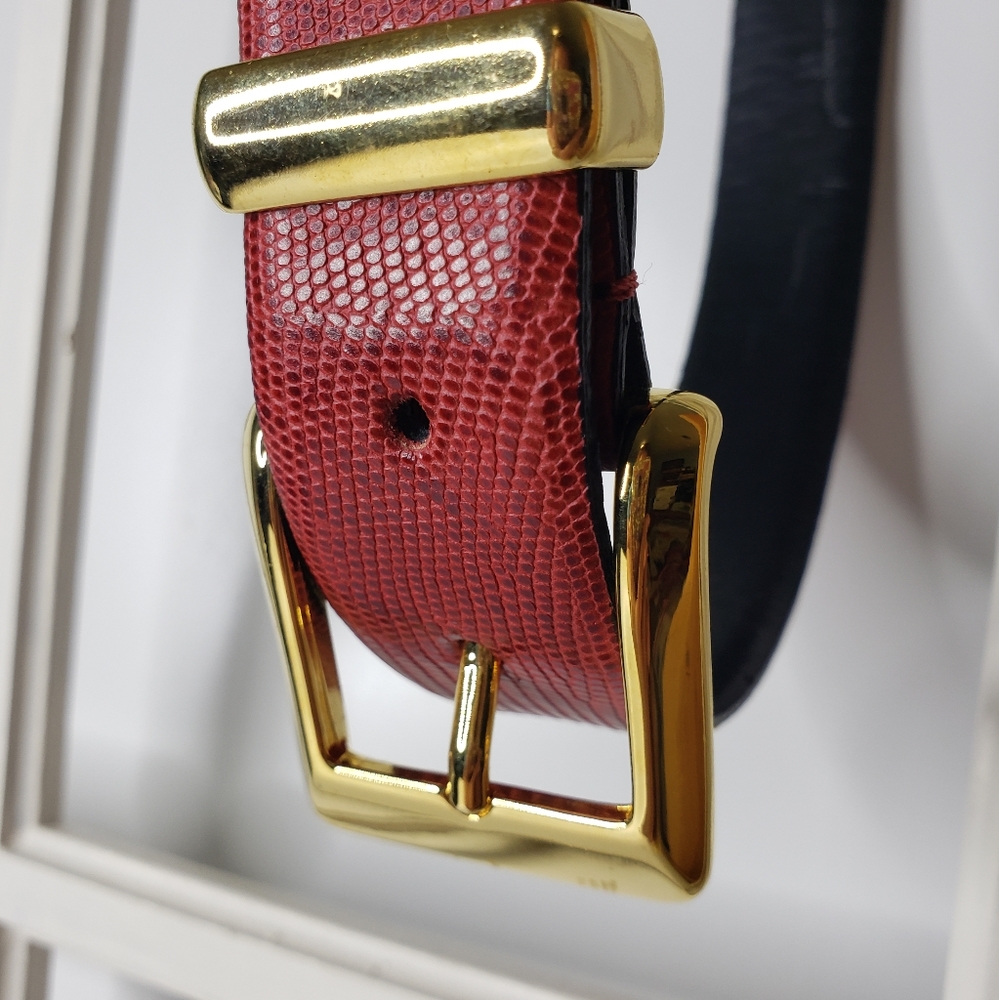 Talbots Genuine Leather Reptile Brass Buckle Made in Italy Belt Medium
